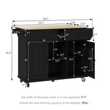 Coolove Kitchen Island with Storage on Wheels, 53" Large Rolling Kitchen Island with Drop Leaf, Mobile Kitchen Islands Cart with 2 Drawers, Bamboo Countertop Islands Table with Towel Spice Rack, Black Coolove