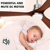 Obabala 52'' Ceiling Fan Outdoor Ceiling Fan with LED Light Remote Control for Patios Modern Ceiling Fan Reversible DC Motor and Brushed Nickel Obabala