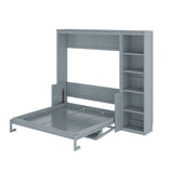 MaiDeHaoo Full Size Murphy Bed with Desk and Storage, Wood Bookcase Wall Bed with Desk for Adults, Murphy Cabinet Storage Wall Bed Full for Small Spaces Office Guest Room, Gray MaiDeHaoo