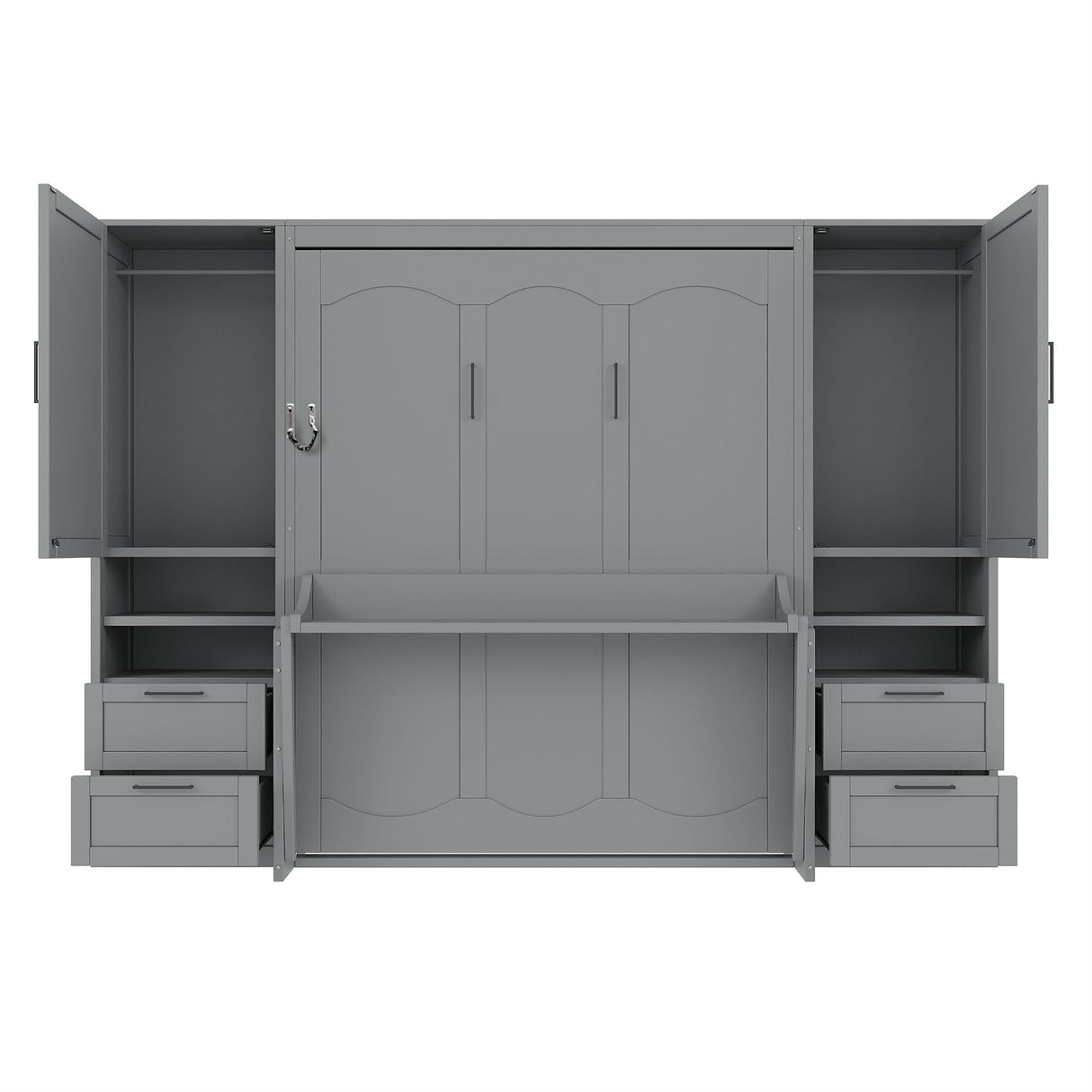 Harper & Bright Designs Queen Size Murphy Bed, Wooden Queen Wall Bed with Closet, Drawers and Shelves, Gray Harper & Bright Designs