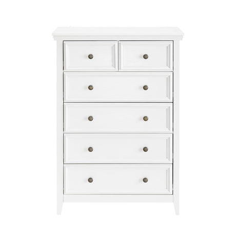 Ball & Cast Farmhouse 6 Drawer Dresser, Chest of Drawers with Vintage Carved Flower Handle and Wood Grain Tabletop, Anti-Tipping Design,31.5" Wide Storage Organizer for Bedroom, Living Room,White Ball & Cast