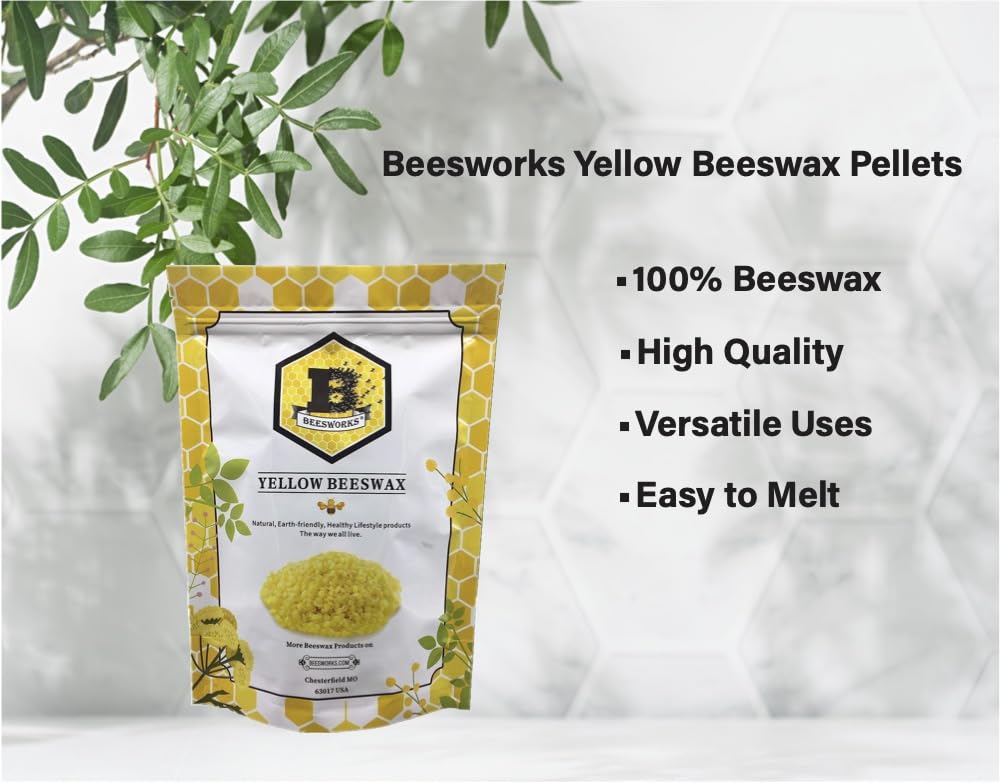 Beesworks Yellow Beeswax Pellets (1 lb) | 100% Pure, Cosmetic Grade, Triple-Filtered Beeswax for DIY Skin care, Lip Balm, Lotion, and Candle Making BEESWORKS