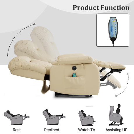 KIMOHOME Dual Motor Large Power Lift Recliner Chair Recliners for Elderly, Infinite Position Recliner Chair with Heat and Massage, Breathable Leather(Beige) KIMOHOME
