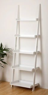 eHemco Contemporary 5-Tier Leaning Wall Ladder Bookshelf in White eHemco