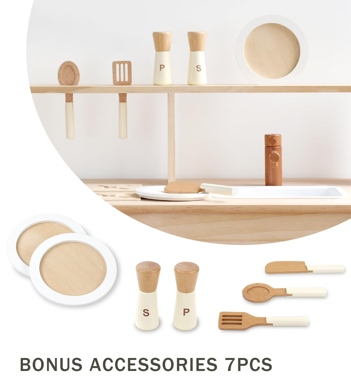 PairPear Kids Kitchen Playset,Wooden Toys Kitchen with Pretend Play Food Dishes and Sink,Toddler Play Kitchen Accessories Gift for Girls Boys Age 3+ PairPear