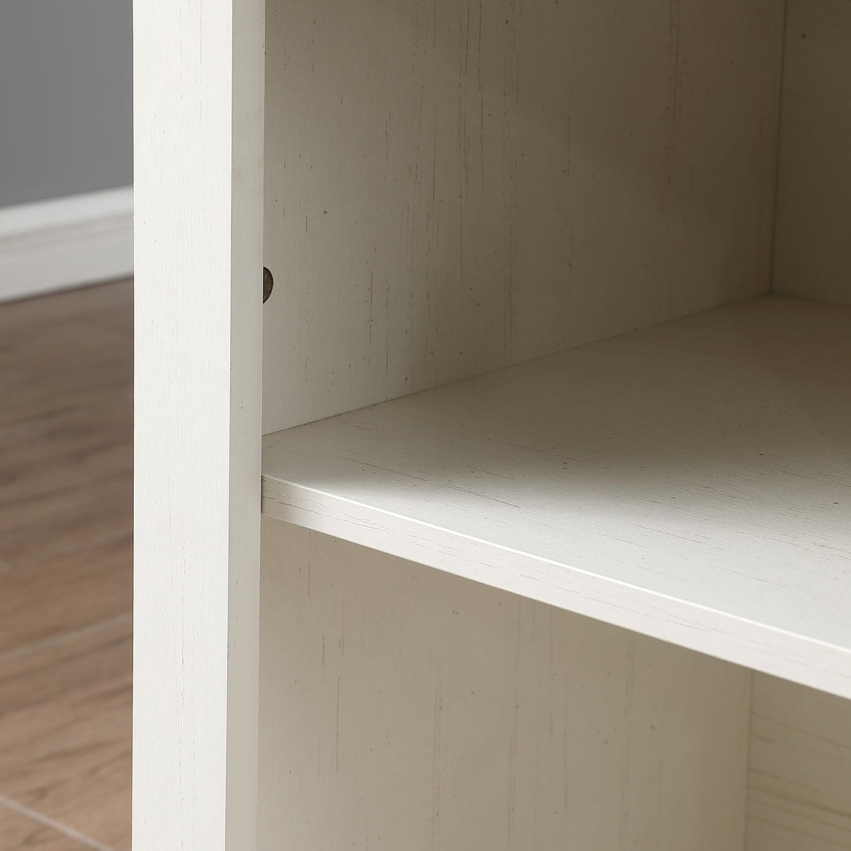 Kebuz House Farmhouse Wine Cabinet with Sliding Barn Door & Open Shelf, Liquor Cabinet with Rack for Inside Cabine，Buffet Table for Dining Room, Kitchen，Off White Kebuz House