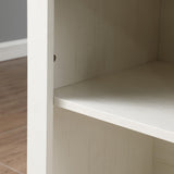 Kebuz House Farmhouse Wine Cabinet with Sliding Barn Door & Open Shelf, Liquor Cabinet with Rack for Inside Cabine，Buffet Table for Dining Room, Kitchen，Off White Kebuz House