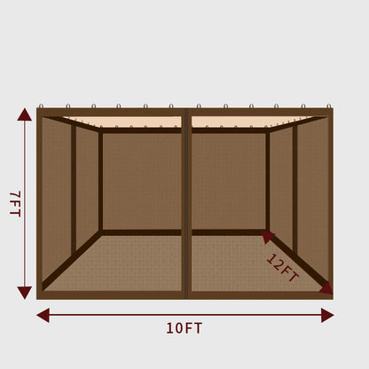 10' x 12' Gazebo Replacement Mosquito Netting, Gazebo Universal Netting Outdoor, 4-Panel Screen Walls Privacy Curtain for Outdoor Patio with Zipper (Brown)