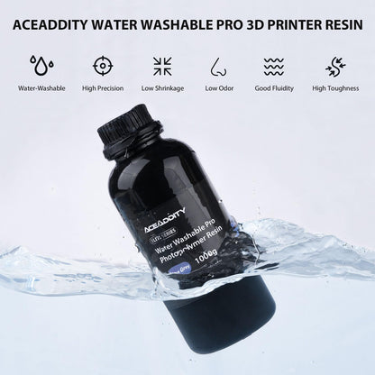 Aceaddity Water Washable Pro Resin - Low Shrinkage 3D Printer Resin, 405nm UV-Curing Water-Washable Photopolymer Printing Resin, High Precision & Easy to Clean (White, 1kg)