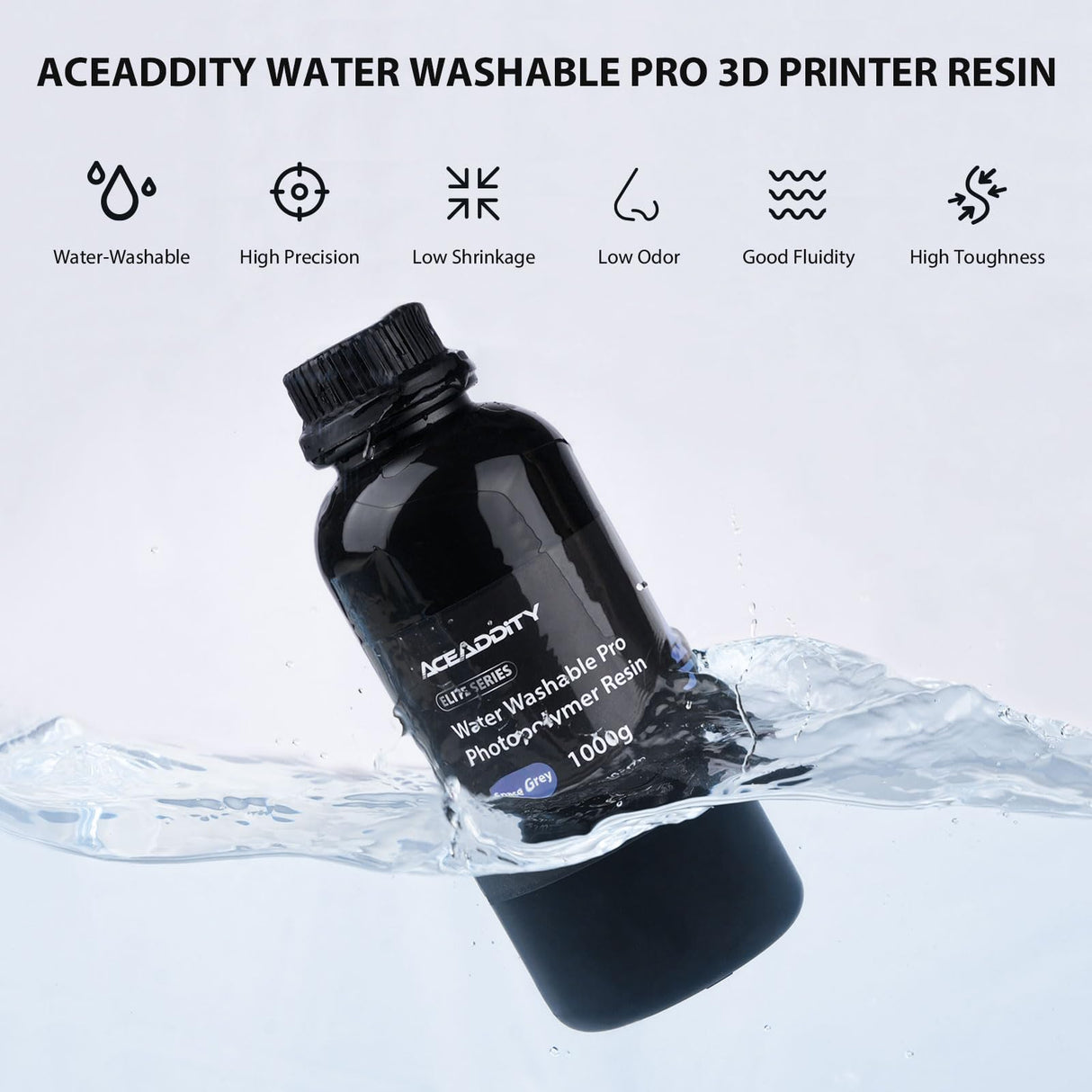 Aceaddity Water Washable Pro Resin - Low Shrinkage 3D Printer Resin, 405nm UV-Curing Water-Washable Photopolymer Printing Resin, High Precision & Easy to Clean (Clear Red, 1kg) Aceaddity
