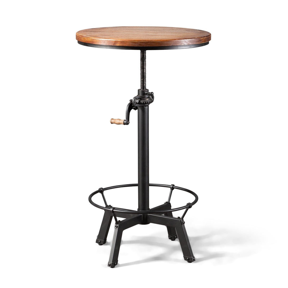 BOKKOLIK Vintage Height Adjustable Industrial Bar Table with Wooden Top - 33.47-39.37 Inch Swivel Design BOKKOLIK