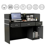 AGOTENI Reception Desk Reception Stations with Open Shelf & Drawers, Wooden Counter Desk with Lockable Drawer for Office Reception Room (Black) AGOTENI