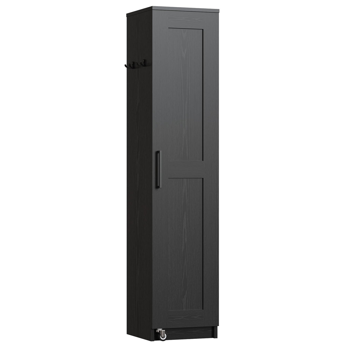 IRONCK Narrow Kitchen Pantry Storage Cabinet, 72" Slim Single Door with 6 Adjustable Shelves, Door Rack and Wheels, Space Saving Freestanding Storage Floor Cabinet for Small Place, Black IRONCK