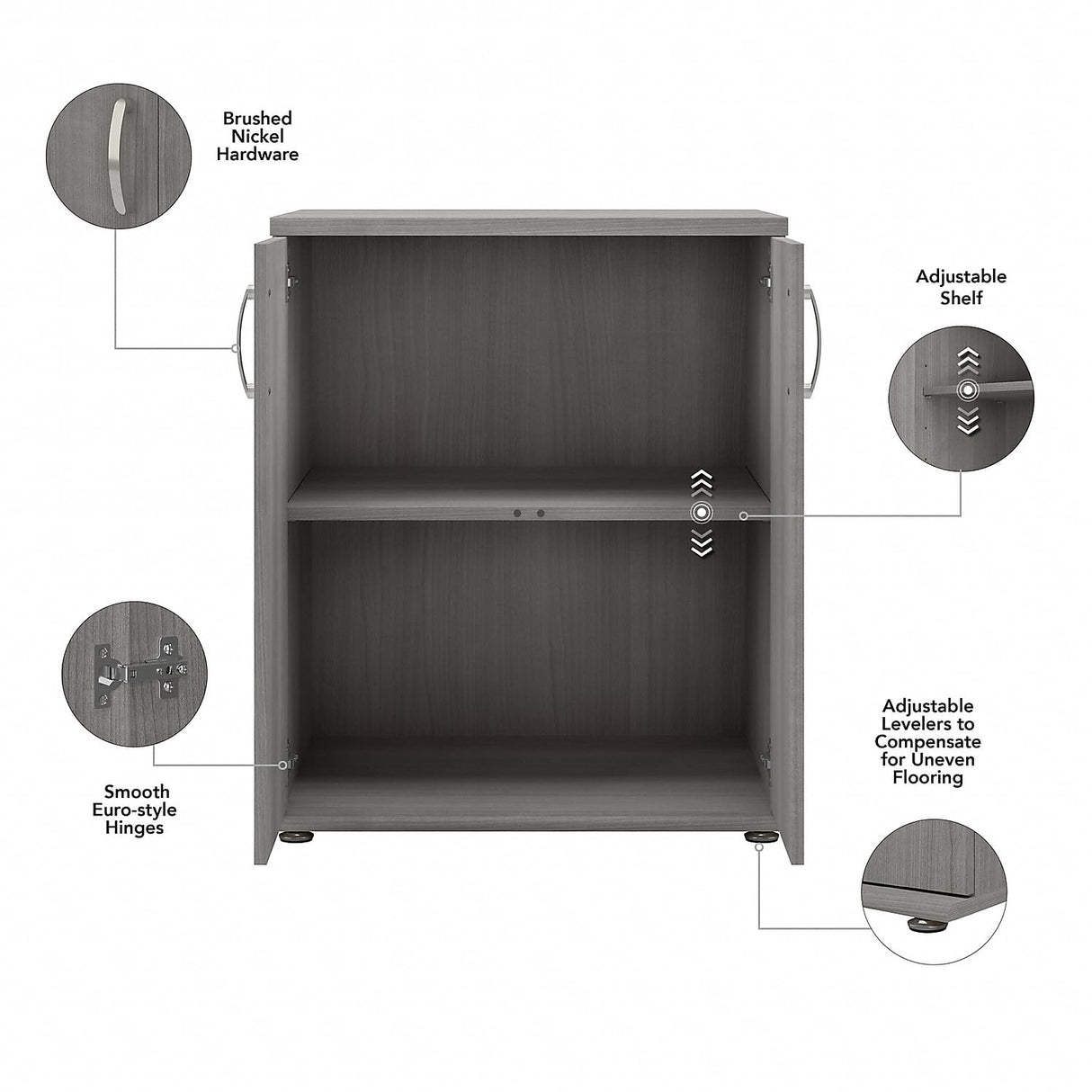 Bush Business Furniture Universal Floor Storage Cabinet with Doors and Shelves in Platinum Gray Bush Business Furniture