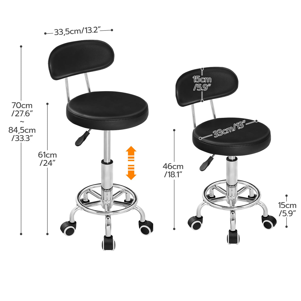 HOOBRO Height Adjustable Rolling Stool, 360° Rotating Drafting Chair, Multi-Purpose Office Desk Chair, Rolling Swivel Salon Stool Chair, for Barber Shop, Nail Salon, Office, Black SB01BY01G1 HOOBRO