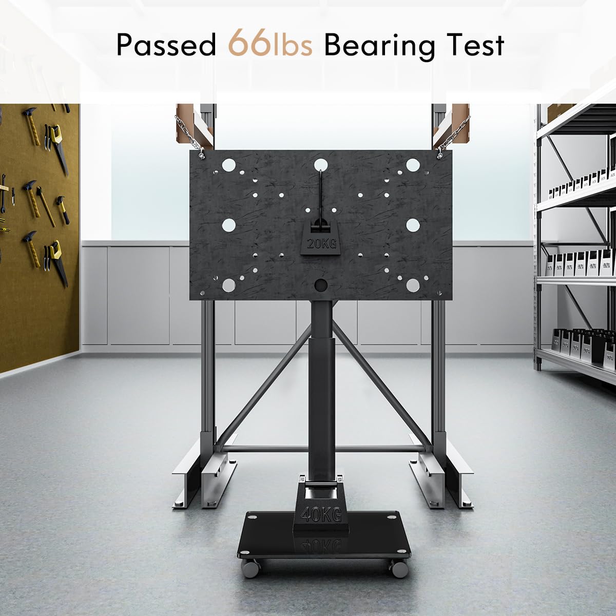 FITUEYES Mobile TV Stand with Wheels for 32-60 65Inch TV Screen, Rolling TV Floor Stand with Mount, TV Cart with Black Tempered Glass Base & Wire Management, Holds 66 lbs FITUEYES