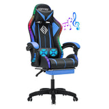 HOFFREE Gaming Chair Massage with Bluetooth Speakers Ergonomic Computer Gaming Chair with LED RGB Lights Footrest High Back Music Video Game Chair with Lumbar Support Blue and Black HOFFREE
