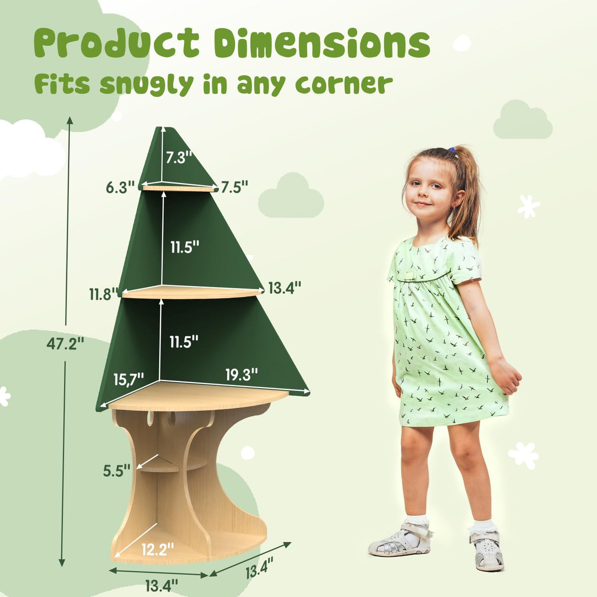 LAKNUAL Bookshelf for Kids, Children Tree-Bookshelf, Space-Saving Montessori Toddler Corner Bookcase for Nursery, Kindergarten, Kids Rooms LAKNUAL