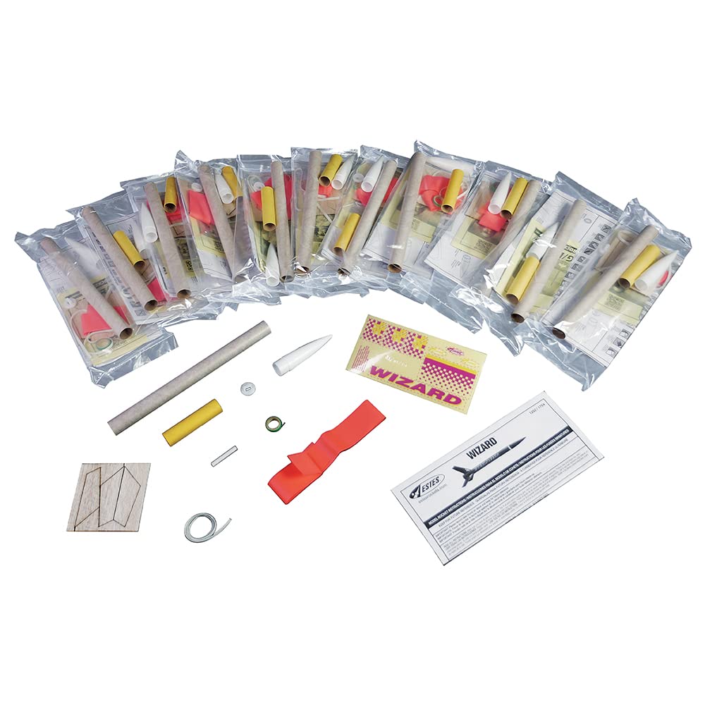 Estes 1754 Bulk Pack of 12 Wizard Rocket-Building Kits, Intermediate Flying-Rocket-Model Kits for Ages 10+, Classroom Science Experiments Estes