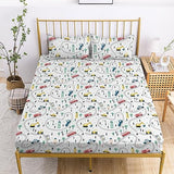 Yasida Twin Kids Fitted Sheets Road Traffic Themed Sheet and Pillowcases Set Cute Cartoon Truck Bed Boys Twin Sheet Set 2 Piece Bedding Decor Set（No Top Sheet） Yasida
