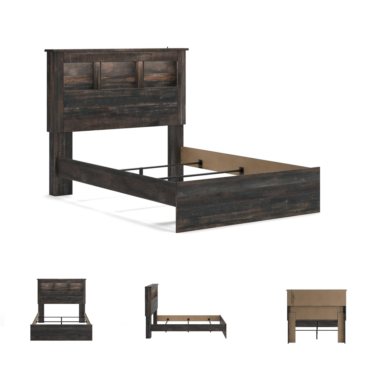 Signature Design by Ashley Drystan Rustic Full Bookcase Bed with Open Cubbies and LED Lights, Foundation or Box Spring Needed, Dark Brown & Gray Signature Design by Ashley