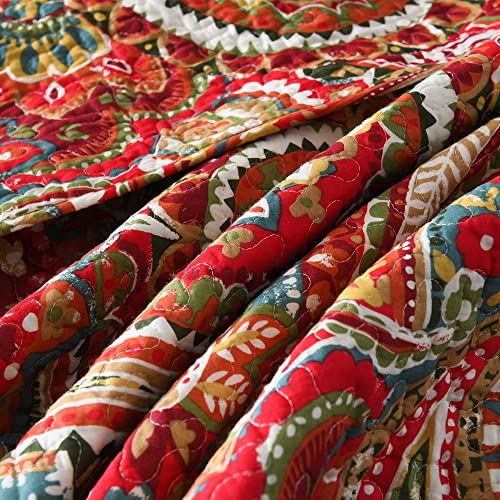 ENASAL Cotton Bedspread Quilt Sets, Reversible Bedding Coverlet Sets Comforter, Floral Paisley Bedspread (Red, King Size) ENASAL