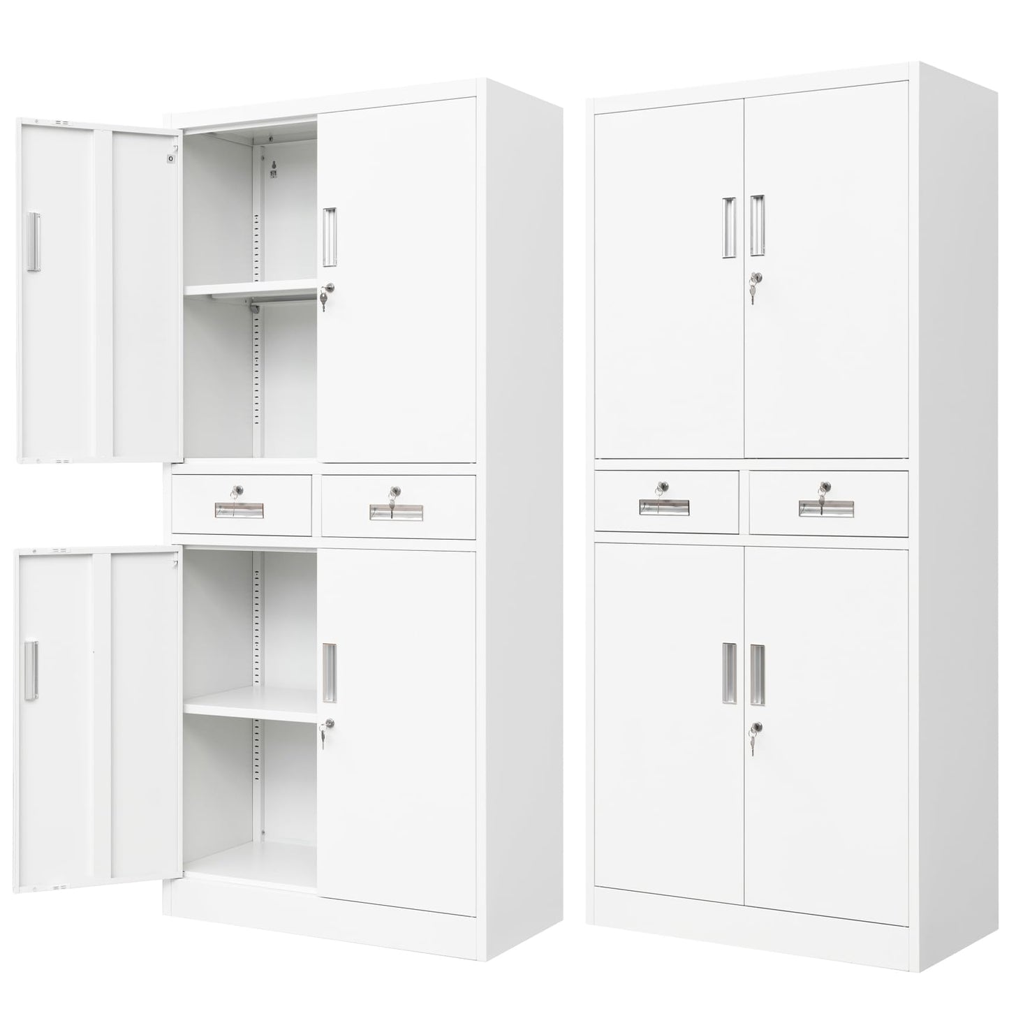 BESFUR Metal Storage Cabinet, Locking Storage Cabinet with Drawers and Adjustable Shelves for Garage, Office, Classroom- White - WoodArtSupply