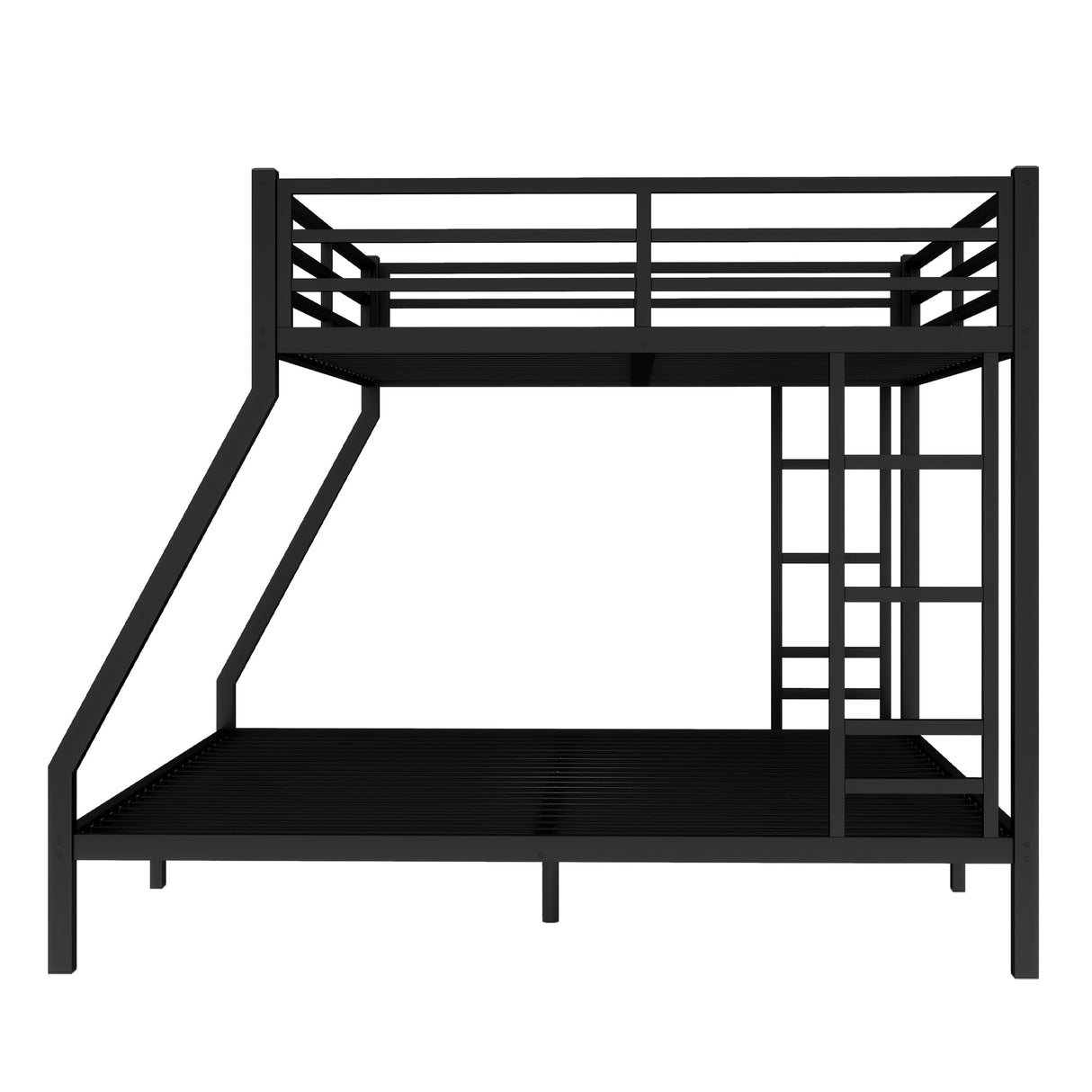 HZXINKEDZSW Metal Queen Over King Bunk Bed with 2 Side Ladder and Guardrails, Heavy Duty Metal Bunk Bed Frame with Underbed Storage Space for Teens Adults, No Box Spring Needed (Black, Queen/King) HZXINKEDZSW