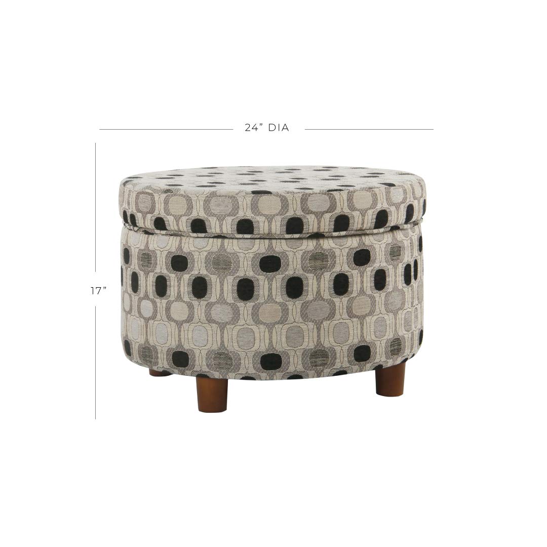 Homepop Home Decor | Upholstered Round Storage Ottoman | Ottoman with Storage for Living Room & Bedroom (Black Geo) Large HomePop