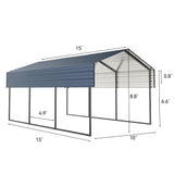 Metal Carport 10'x15'x8.5' Ft Heavy Duty Grey Galvanized Steel Roof Multi-Use Shelter Canopy with Metal Frame, Prefab Carport Garage for Cars, Boats, and Tractors DEYEGELEA