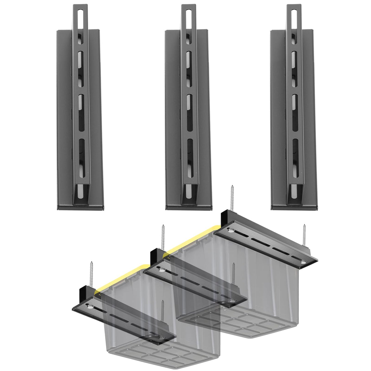 TOPTGO Overhead Garage Storage Rack,Garage Ceiling Storage Racks for Utility Bins,Overhead Tote Storage Rail System,Heavy Duty Ceiling Rack Storage Rails System Supports Most Bins(3 Pack for 2 Bins) TOPTGO