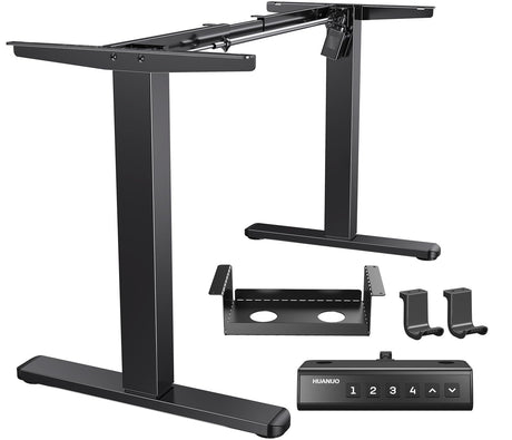 HUANUO Standing Desk Frame with 220lbs Powerful Brushless Motor, Thick T-Shaped Adjustable Desk Legs Made of Automotive-Grade Steel, for Max 75″ x 35″ Desktop, for Home Office, Frame Only HUANUO