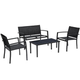 Greesum 4 Pieces Patio Furniture Set Outdoor Conversation Textilene Fabric Chairs for Lawn, Garden, Balcony, Poolside with A Glass Coffee Table, Black Greesum
