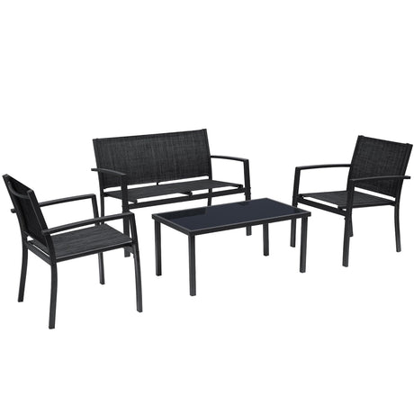 Greesum 4 Pieces Patio Furniture Set Outdoor Conversation Textilene Fabric Chairs for Lawn, Garden, Balcony, Poolside with A Glass Coffee Table, Black Greesum