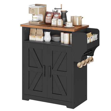 YATINEY Coffee Bar Cabinet, Kitchen Island with Storage, Farmhouse Sideboard Buffet Cabinet with Dual-Purpose Floating Shelf and Hooks, for Restaurant, Living Room, Rustic Brown KF22BR YATINEY
