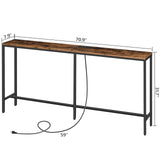 MAHANCRIS Console Table with Power Outlet, 70.9" Narrow Sofa Table, Industrial Entryway Table with USB Ports, Behind Couch Table for Entryway, Hallway, Foyer, Living Room, Rustic Brown CTHR18E01Z1 MAHANCRIS