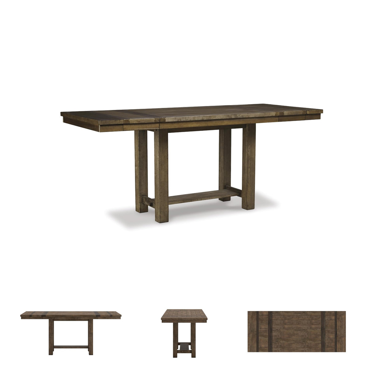 Signature Design by Ashley Moriville Rustic Farmhouse Counter Height Dining Extension Table, Separate Extension Leaves, Seats 8, Wood, 36" W x 86" D x 36" H, Brown Signature Design by Ashley