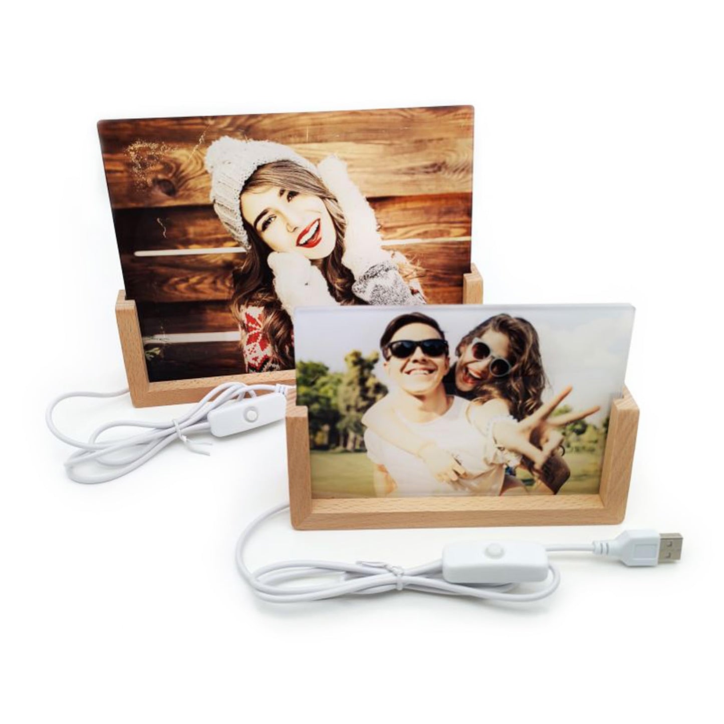 Sublimation Acrylic Photo Frame with LED Light and Wood Stand Picture Frame for Heat Press Machines Printing