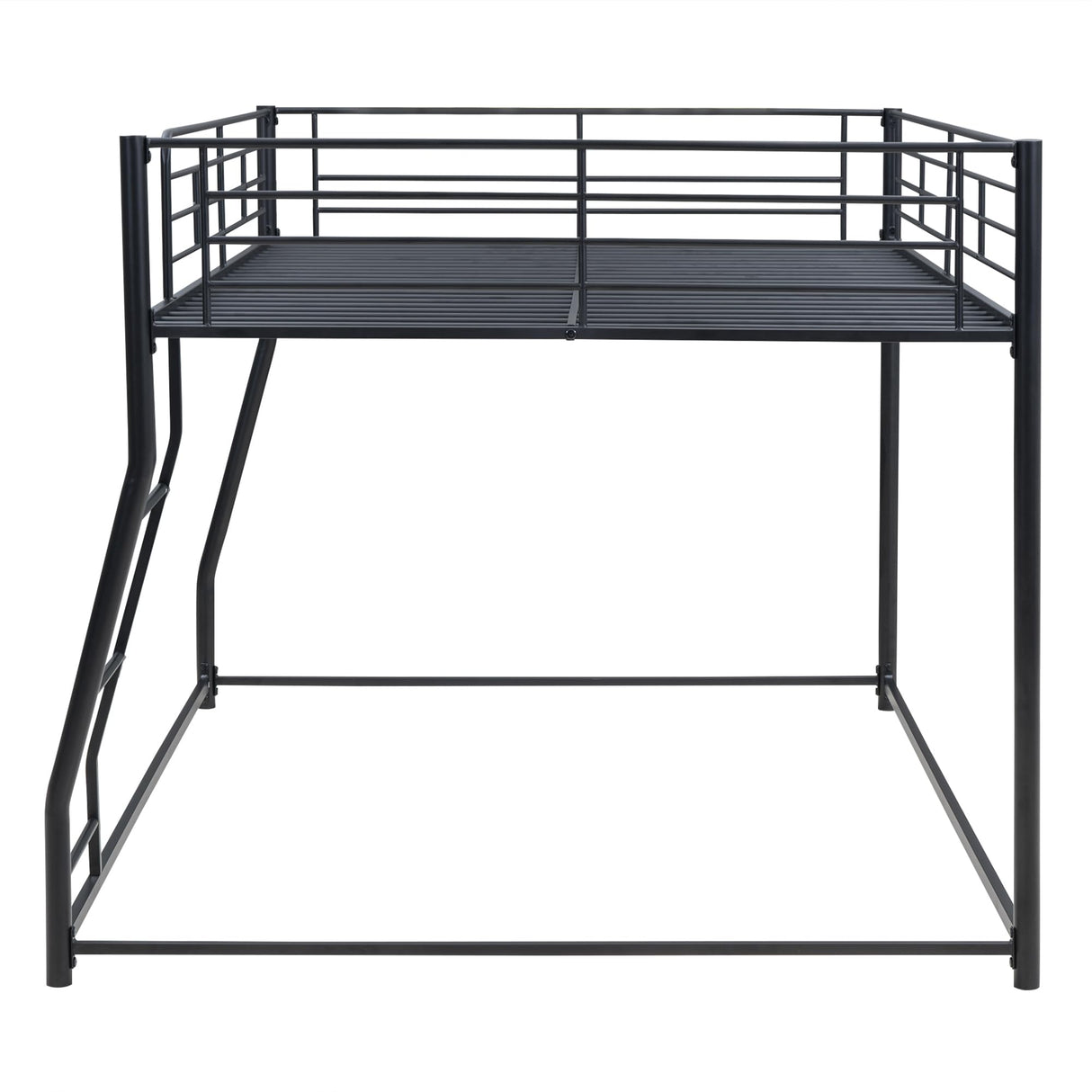 CITYLIGHT Metal Bunk Beds Full XL Over Queen, Heavy-Duty Metal Floor Bunk Bed Frame with Ladder and Guardrail for Kids, Teens, Adults, Black CITYLIGHT