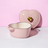 Paris Hilton Enameled Cast Iron Dutch Oven Heart-Shaped Pot with Lid, Dual Handles, Works on All Stovetops, Oven Safe to 500°F, 2-Quart, Pink Paris Hilton