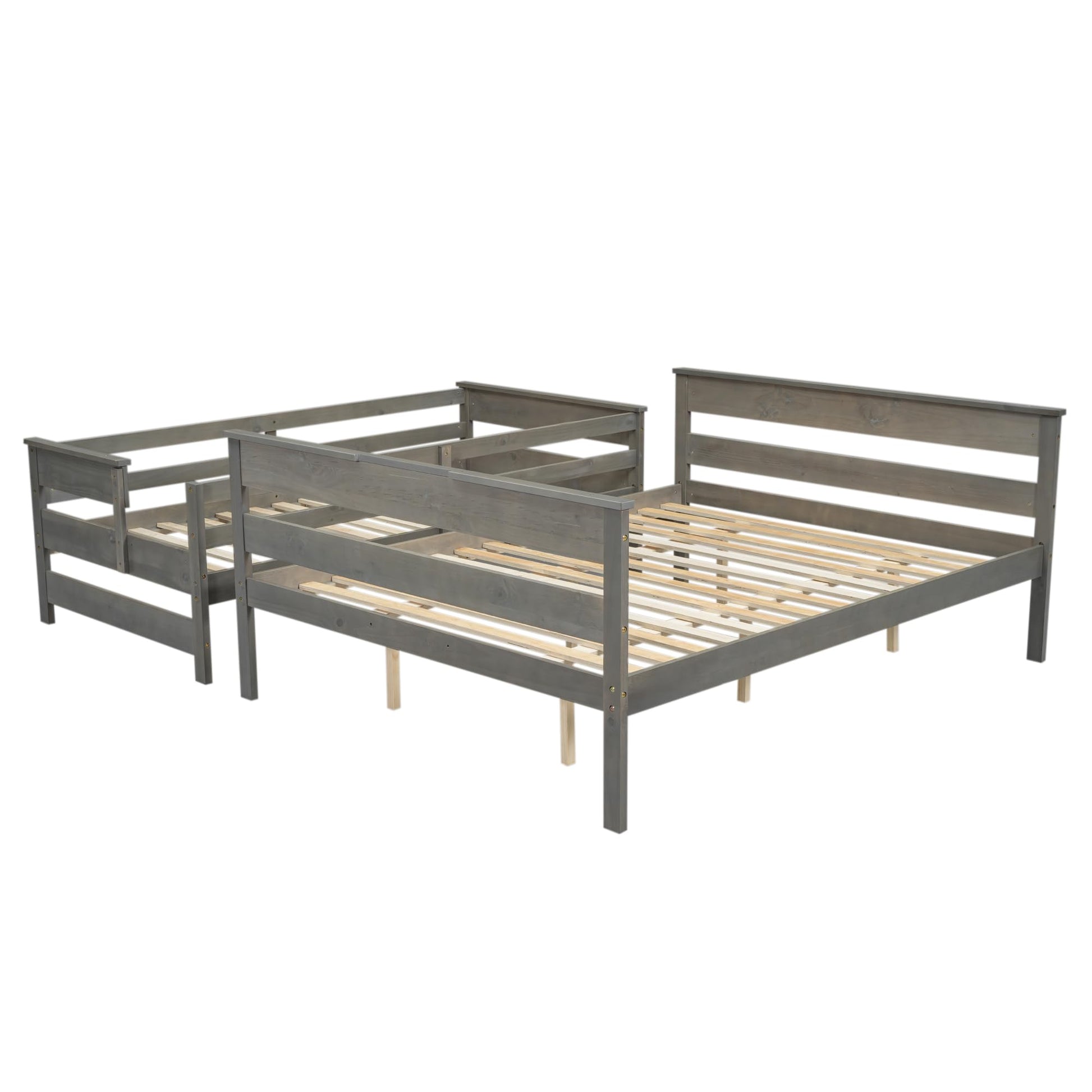 Harper & Bright Designs Twin XL Over Queen Detachable Bunk Bed with Ladder and Guardrails - Grey Wood Frame - WoodArtSupply