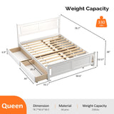 VINGLI Queen White Wood Bed Frame with Storage Drawers and Headboard VINGLI