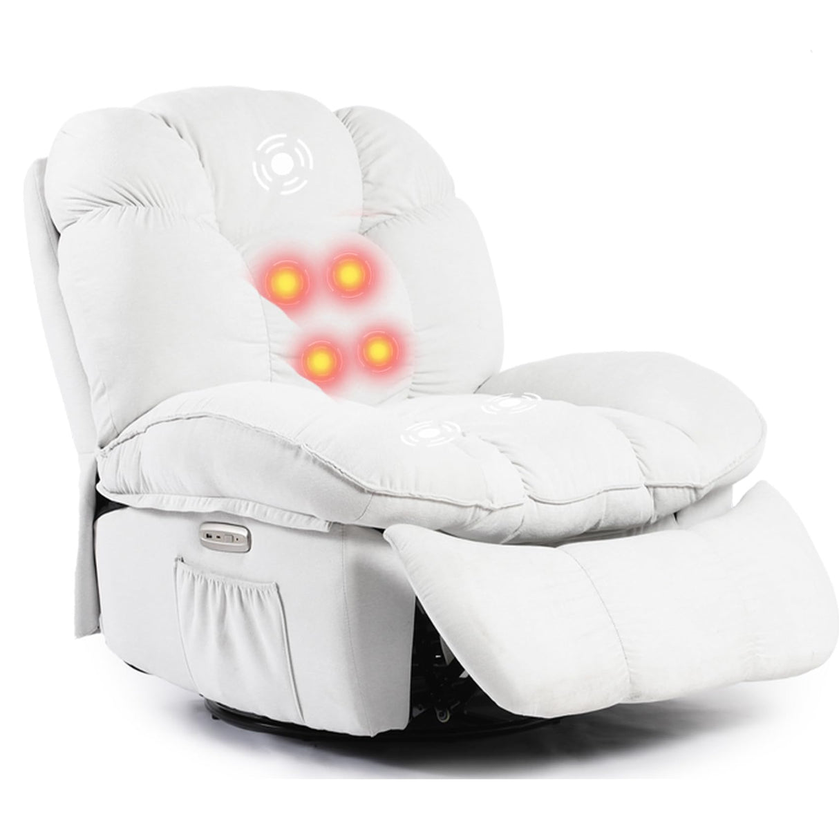 DYHOME Rocking Recliner Chair, Massage Rocker Recliner Chair with Vibration Massage and Heat, White Swivel Chairs, Soft Fabric Single Reclining Sofa for Living Room Bedroom, with USB Port DYHOME