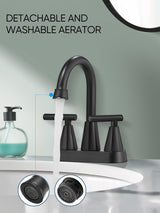 Cobbe Bathroom Faucets for Sink 3 Hole, 4 Inch with Pop Up Drain and 2 Supply Hoses, 2 Handle Centerset Bathroom Faucet for Sink Vanity, Midnight Black Matte Cobbe