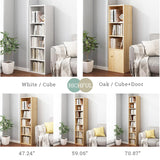 IOTXY Small Narrow Corner Bookcase - 71 Inches Tall Gap Freestanding Storage Cabinet, 8 Lattices Open Shelves Tower Rack, Cubes Bookshelf in Oak IOTXY