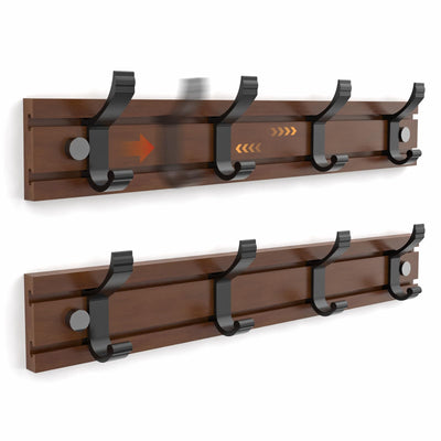 HAVEDAWN Adjustable Coat Rack Wall Mount, Coat Hooks with 8 Sliding Dual-Tier Hooks, Heavy Duty Hanger for Jackets, Hats, Solid Pine Wood & Metal, Farmhouse Chic Entryway Organizer, Easy Install