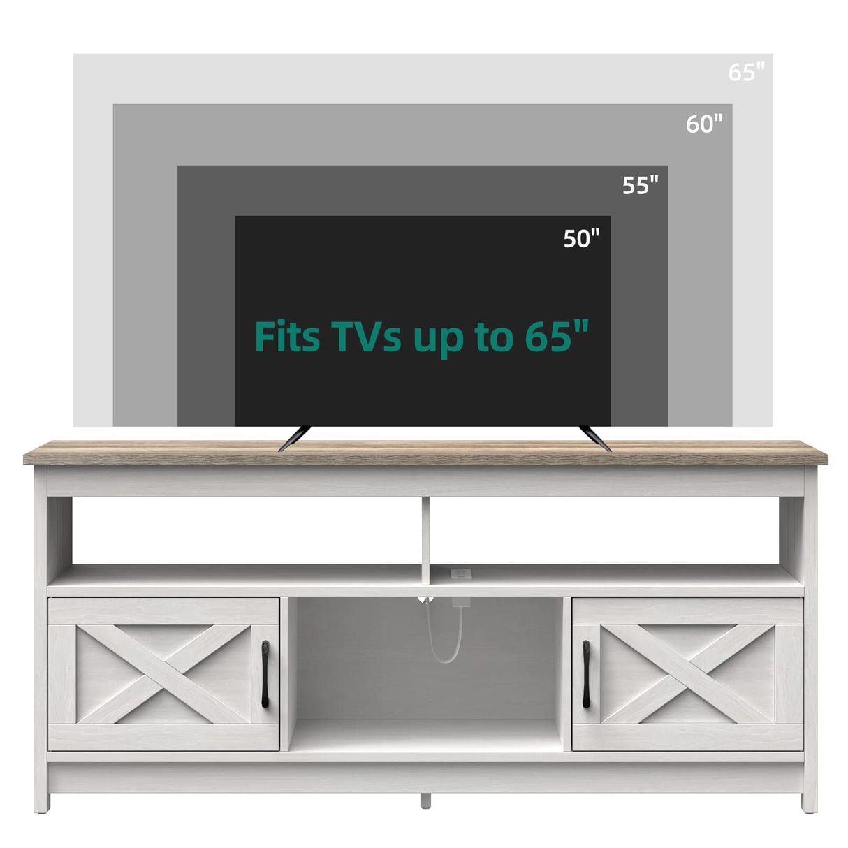 YITAHOME TV Stand for 65/55 Inch Television, Farmhouse Entertainment Center Television Stand with Power Outlets and Open Shelf, Media Console TV Cabinet for Living Room, Grey White/Grey Wash YITAHOME