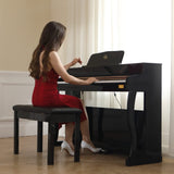 AODSK Black Wooden Duet Piano Bench with Padded Cushion and Storage Compartment AODSK