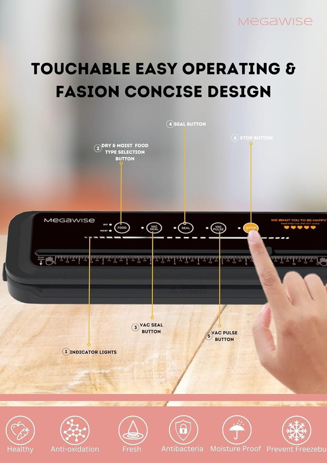 MegaWise Powerful and Compact Vacuum Sealer Machine One-Touch Automatic Food Sealer MEGAWISE