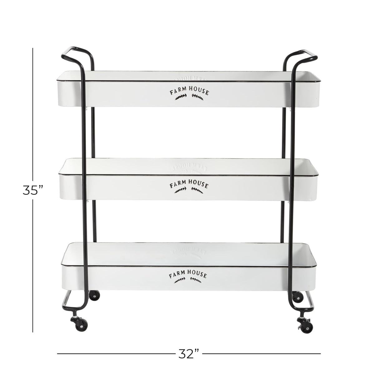 Deco 79 Metal Kitchen Rolling 3 Shelves Storage Cart with Black Accents and Farm House Design, 32" x 12" x 35", White Deco 79